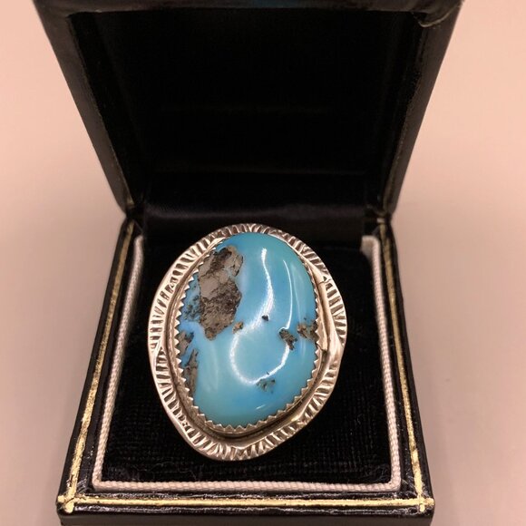 Navajo Native American Indian Made Kingsman Turquoise Sterling Silver Ring 6.5 - Picture 4 of 16